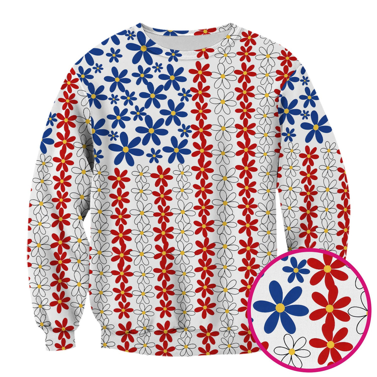 Retro Red Blue Daisy Nurse Scrub Top