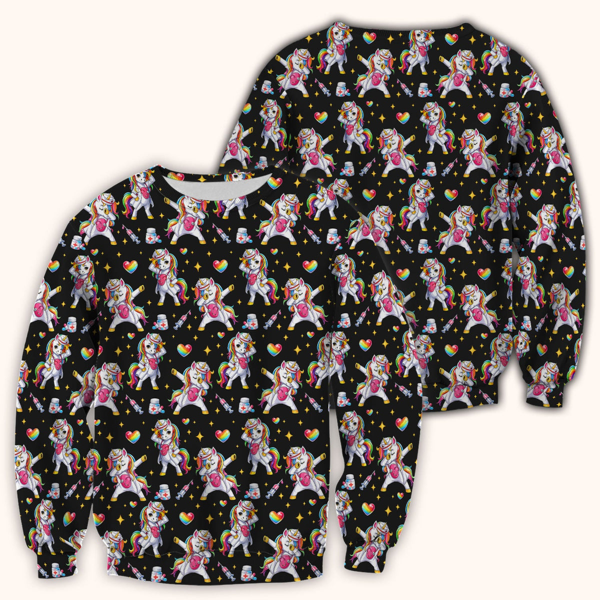 Playful Nurse Unicorn Rainbow Pattern Scrub Top, Comfortable Scrubs for Nurses