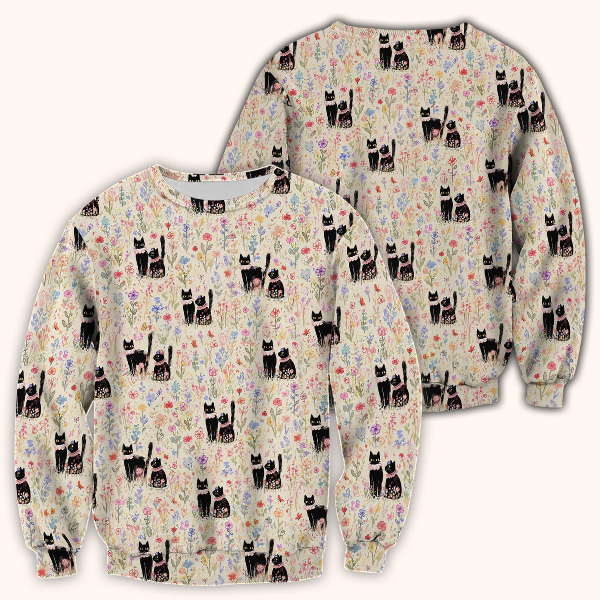 Cute Black Cats Wildflower Garden Nurse Scrub Top