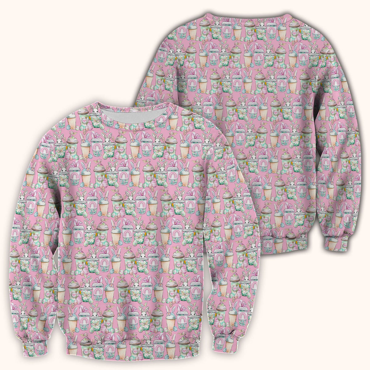 Cute Easter Bunny Coffee Cup Pattern Scrub Top, Comfortable Scrubs for Nurses
