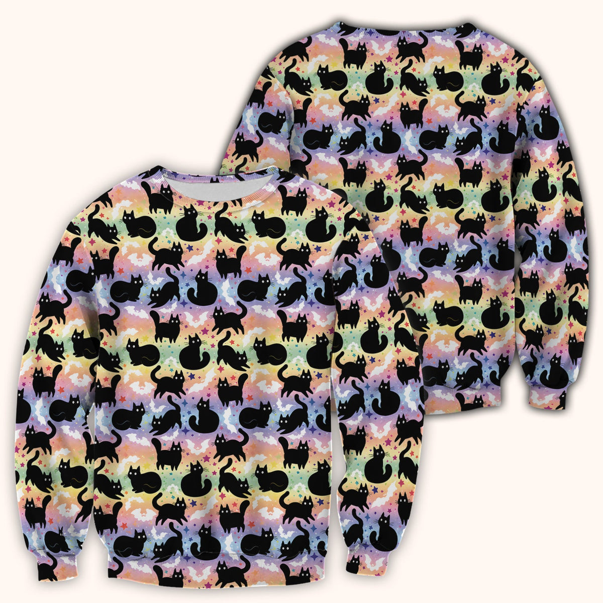 Pastel Star Black Cat Nurse Scrub Top