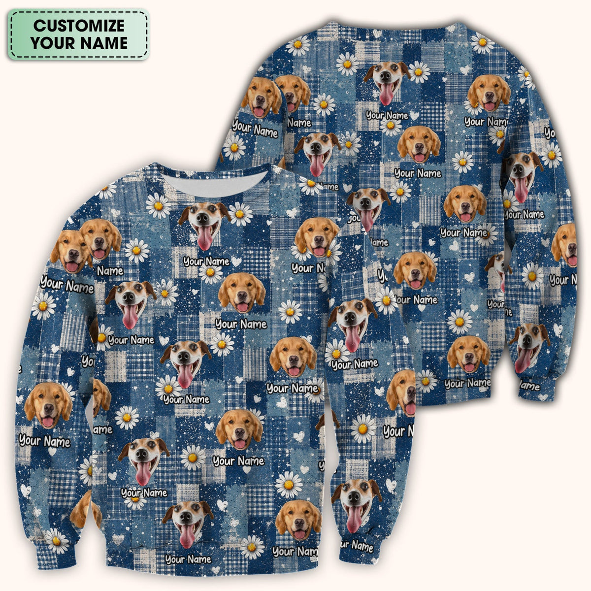 Personalized Dog Photo Patchwork Daisy Nurse Scrub Top