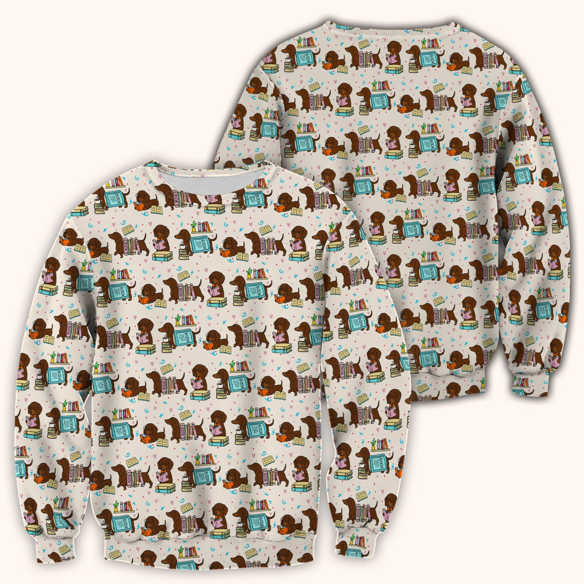 Cute Bookish Dachshund Reading Scrub Top, Comfortable Scrubs for Nurses