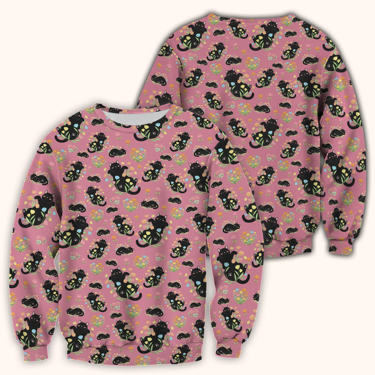 Cats Cute Poses Floral Nurse Scrub Top