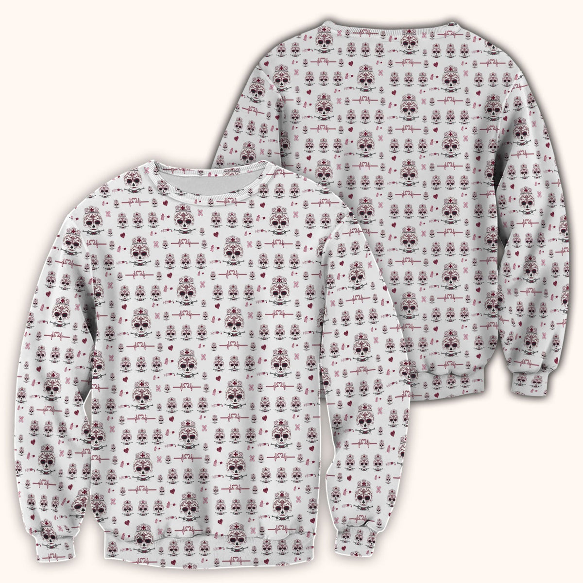Sugar Skull Scrub Top, Skull Pattern Scrub Shirt, Breathable Fabrics Nursing Uniform