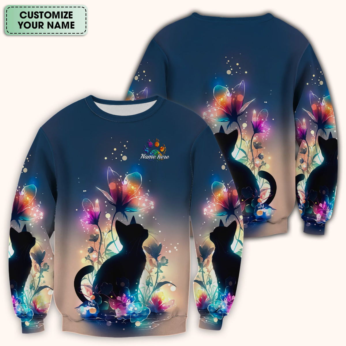 Personalized Cat Floral Glow Nurse Scrub Top