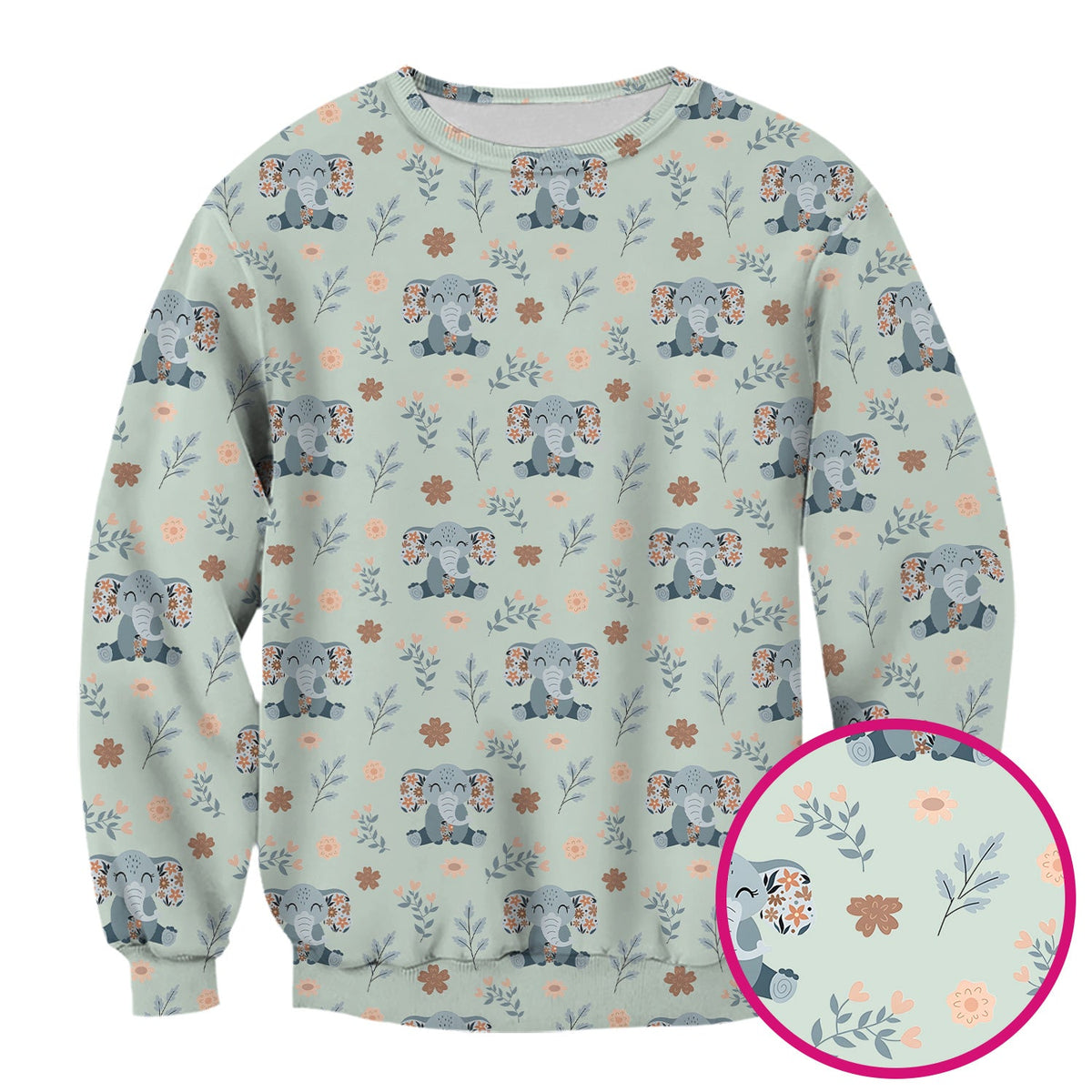 Cute Elephant Floral Print Scrub Top, Comfortable Scrubs for Nurses