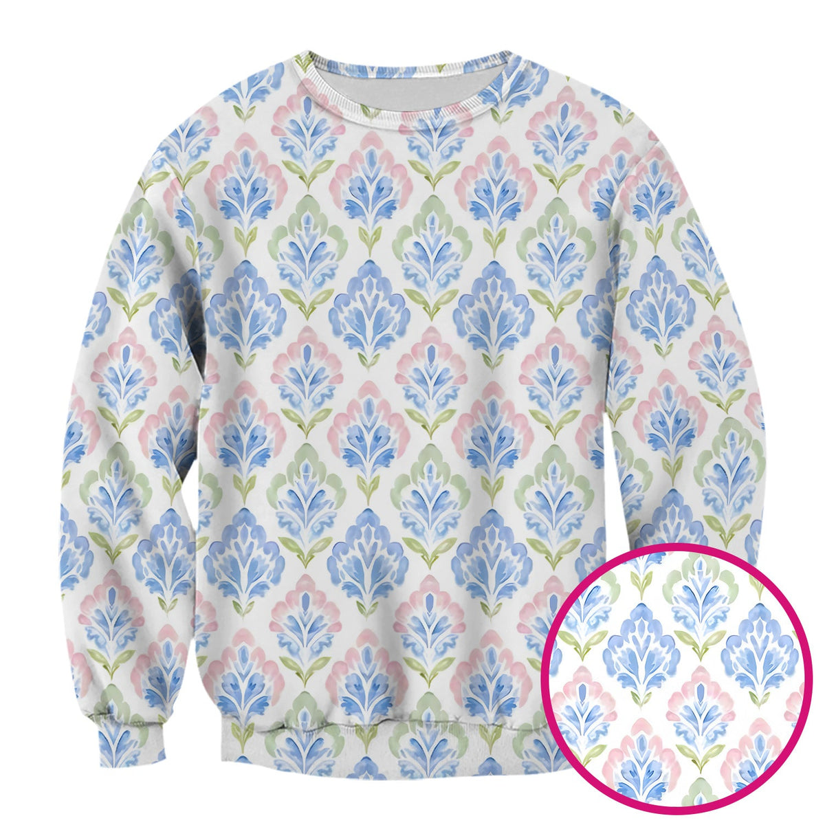 Blue Floral Damask Nurse Scrub Top