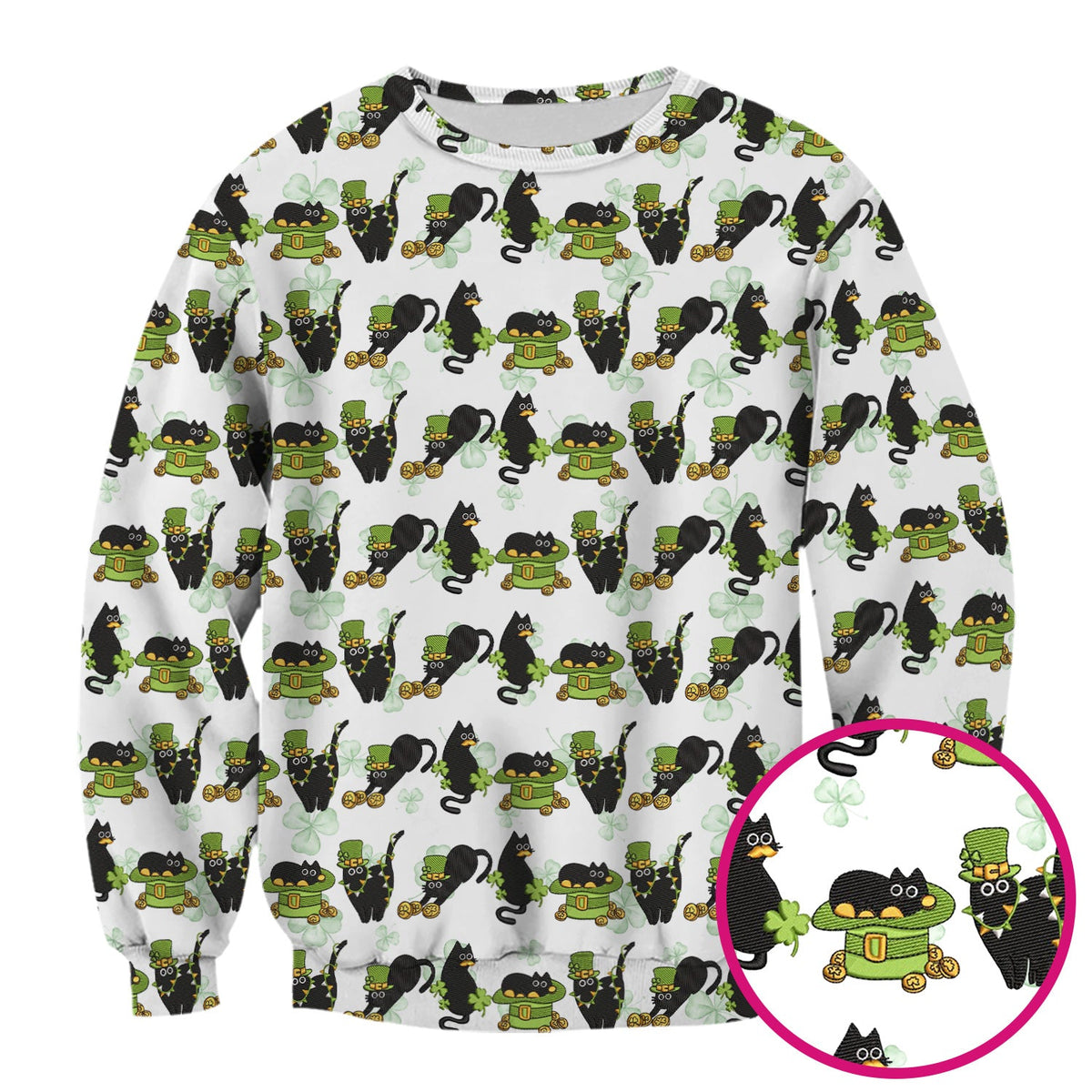 St Patrick Black Cat Clover Nurse Scrub Top