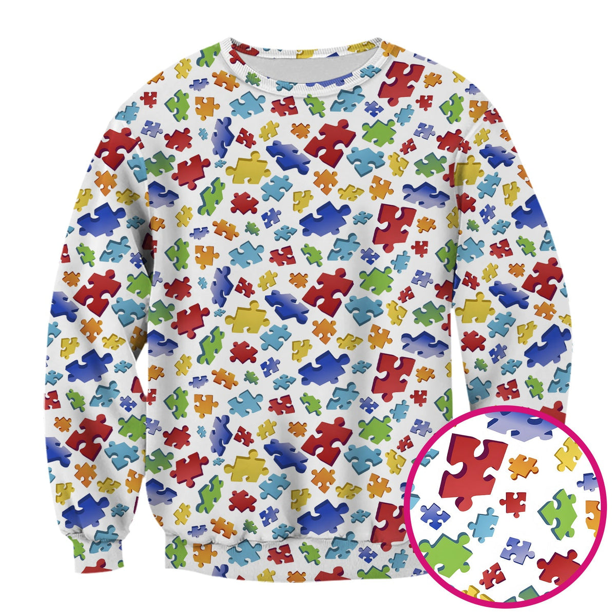 Colorful Scattered Puzzle Piece Nurse Scrub Top