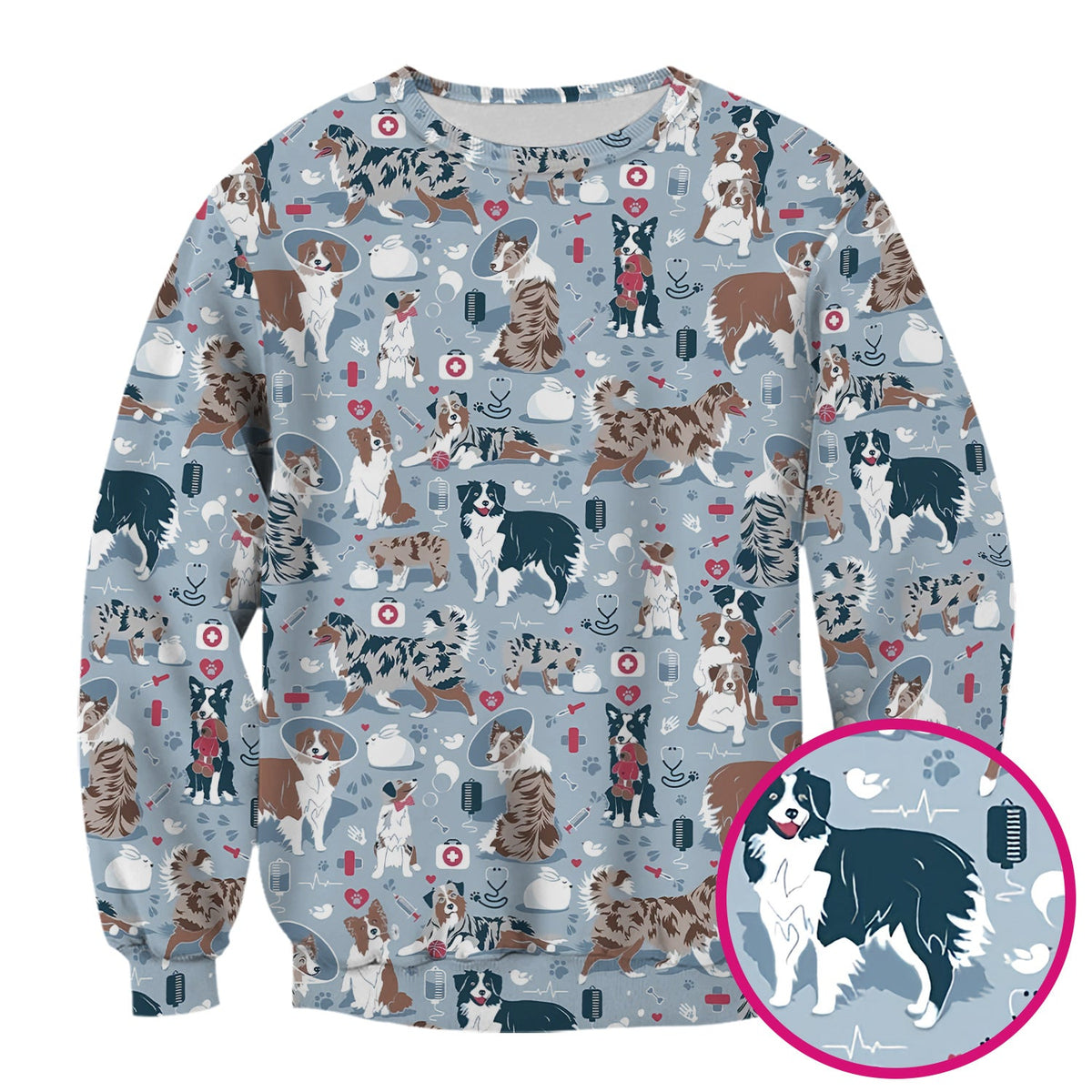 Cute Dog Pattern Veterinary Scrub Top, Breathable Fabrics Nursing Uniform