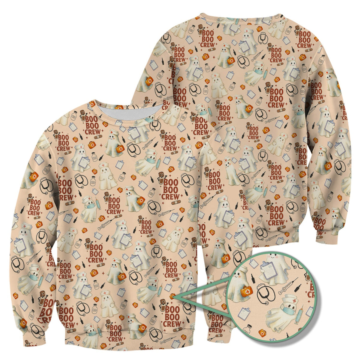 Boo Boo Crew Funny Ghost Nurse Scrub Top