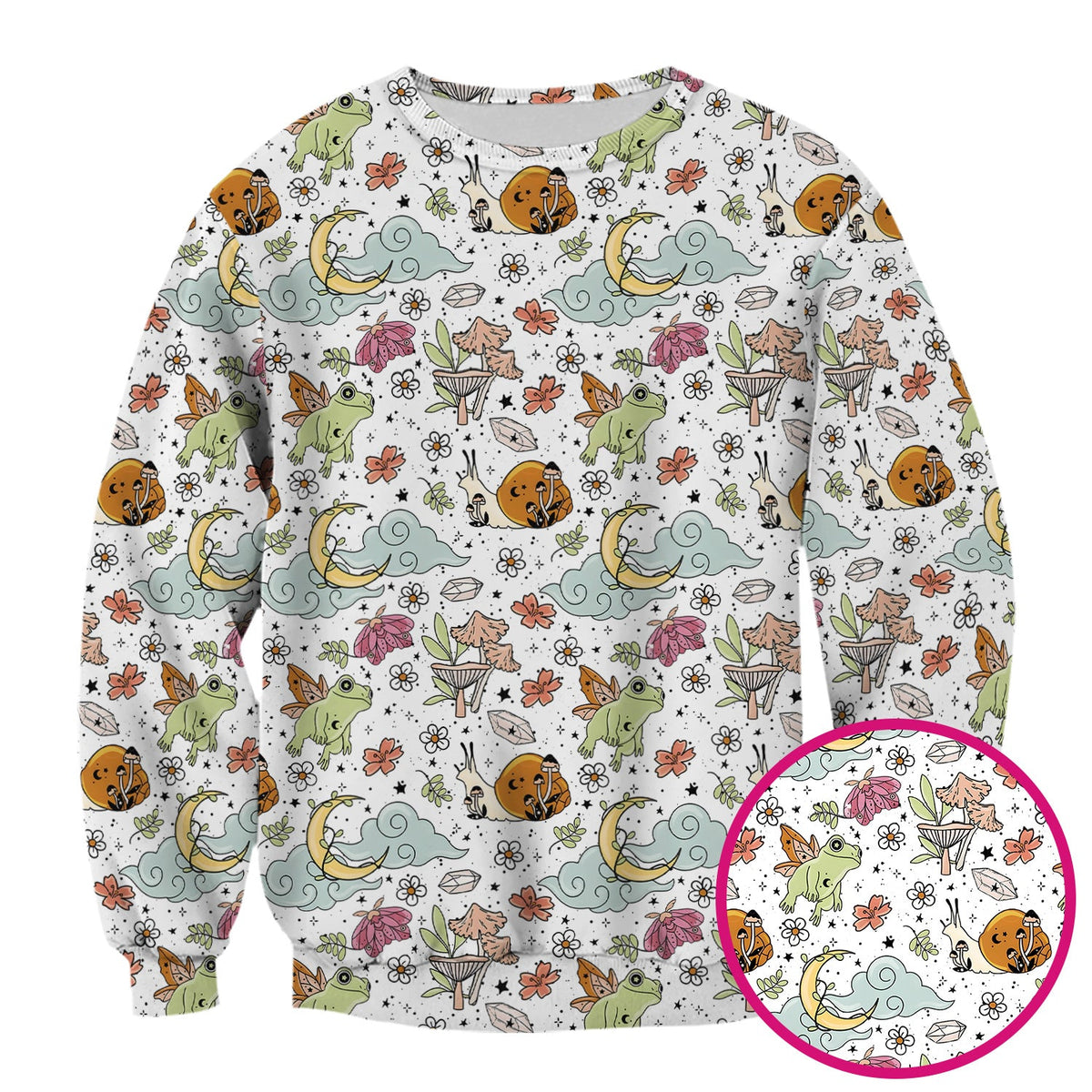 Whimsical Frog Moon Mushroom Nurse Scrub Top