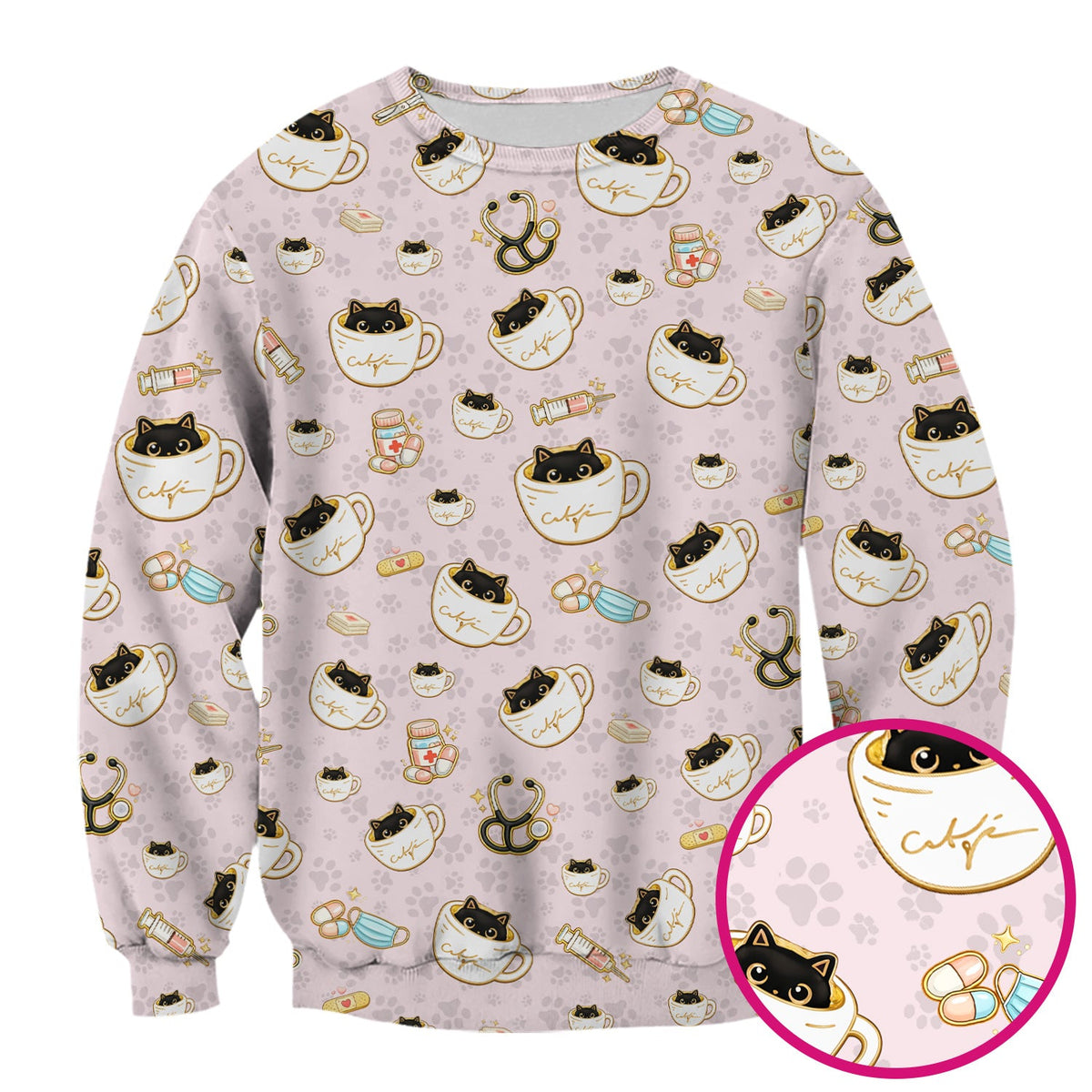 Coffee Cat Nurse Scrub Top