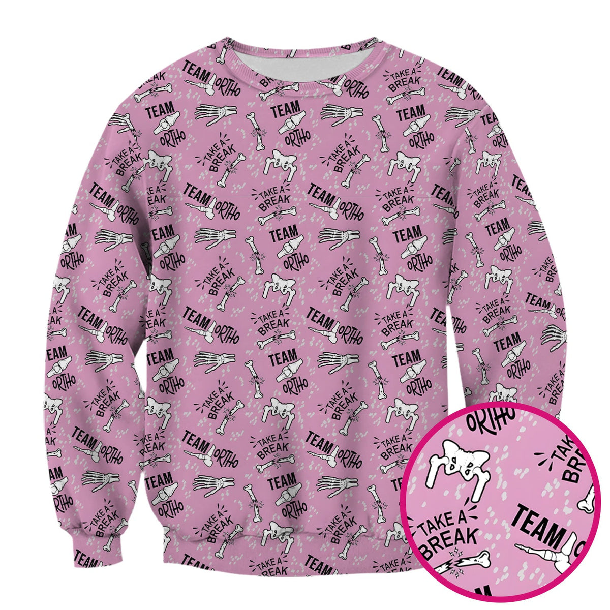 Team Ortho Bone Joint Print Scrub Top, Breathable Fabrics Nursing Uniform