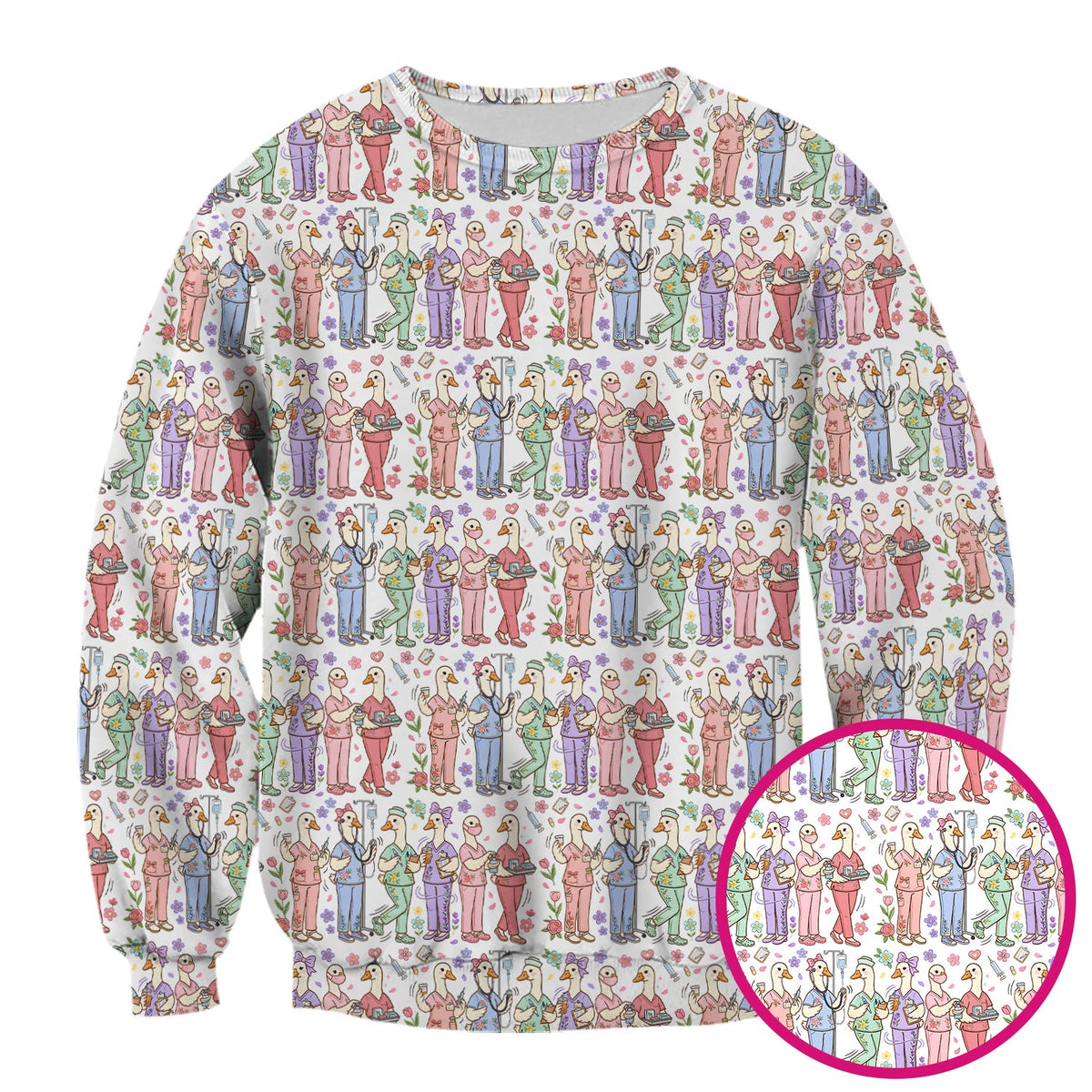 Goose Characters Floral Nurse Scrub Top