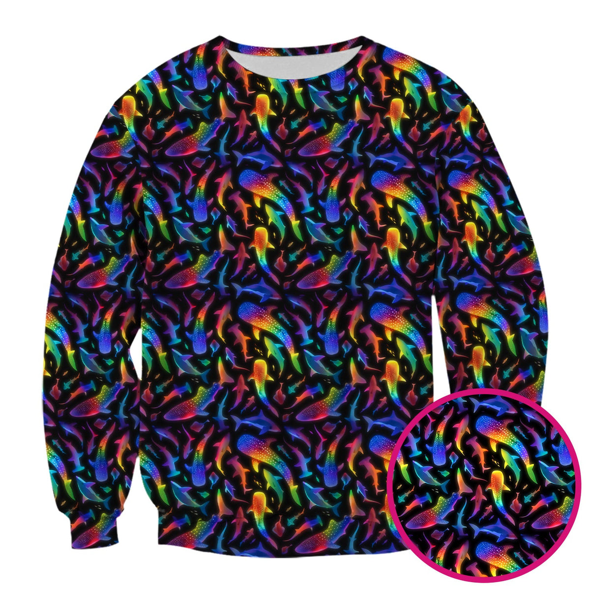 Vibrant Rainbow Shark Pattern Scrub Top, Comfortable Scrubs For Nurses