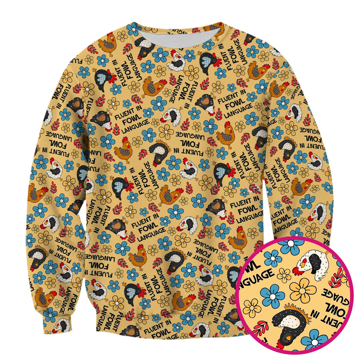Funny Chicken Fluent in Fowl Language Pattern Scrub Top, Comfortable Scrubs for Nurses