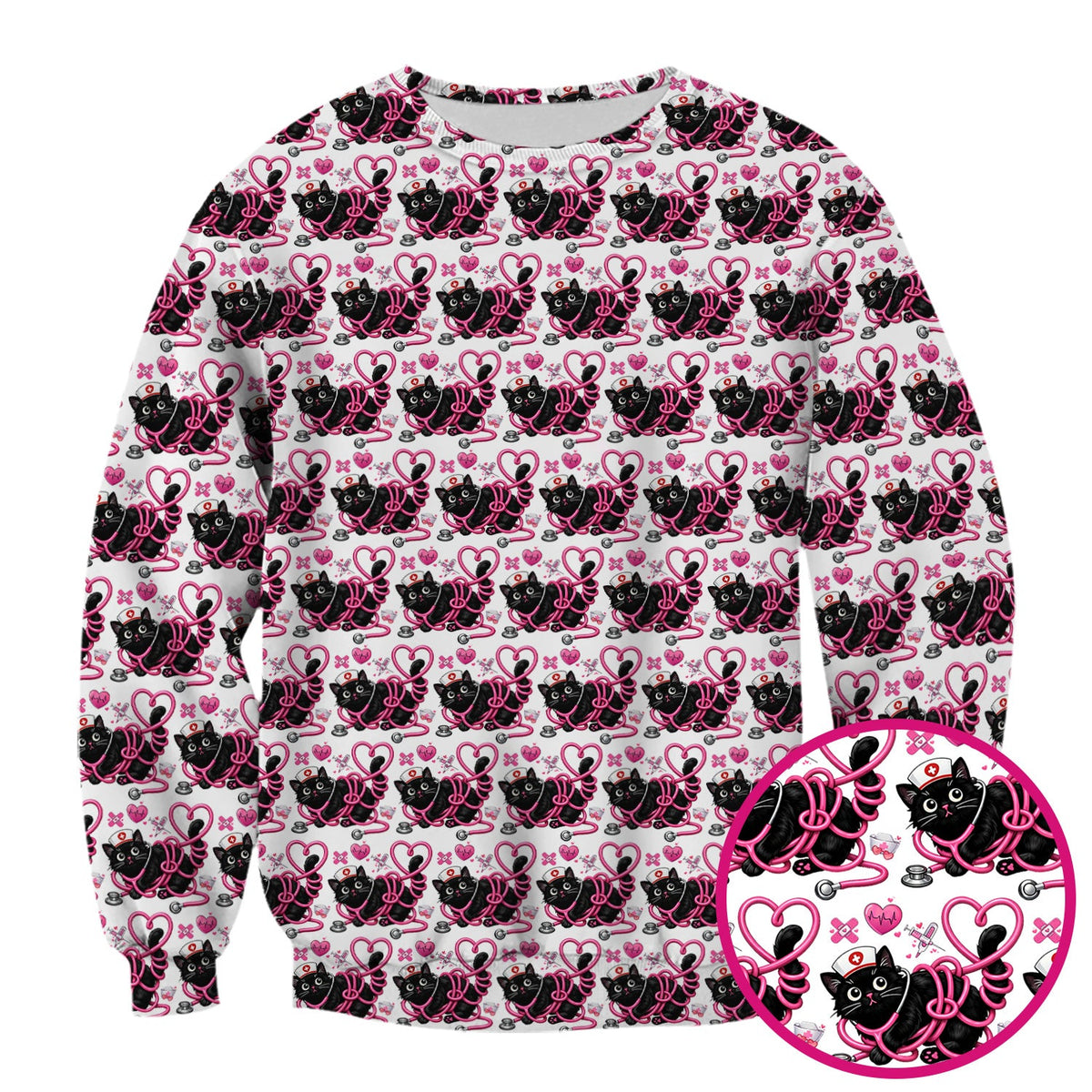 Valentine Cat Nurse Heart Scrub Top