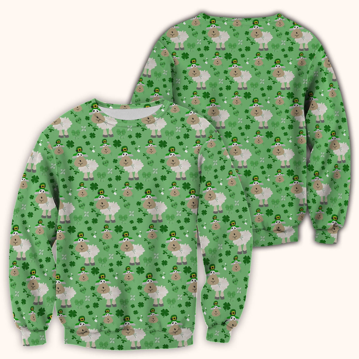 Nurse St. Patrick's Day Scrubs Top, Cute Sheep Shamrock Pattern Nurse Shirt, Breathable Fabrics Nursing Uniform