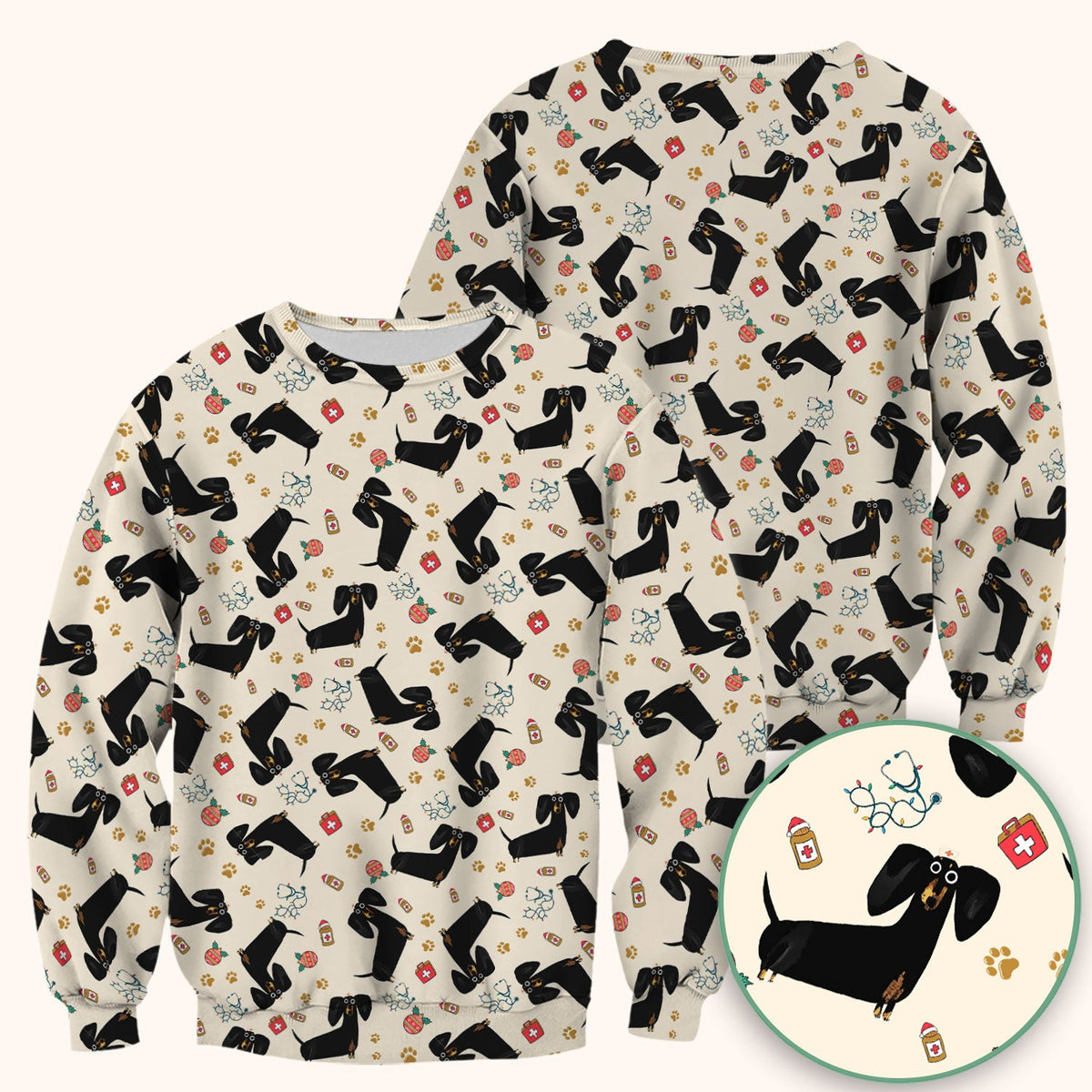 Black Dachshund Nurse Scrub Top - Gift For Dog Lover