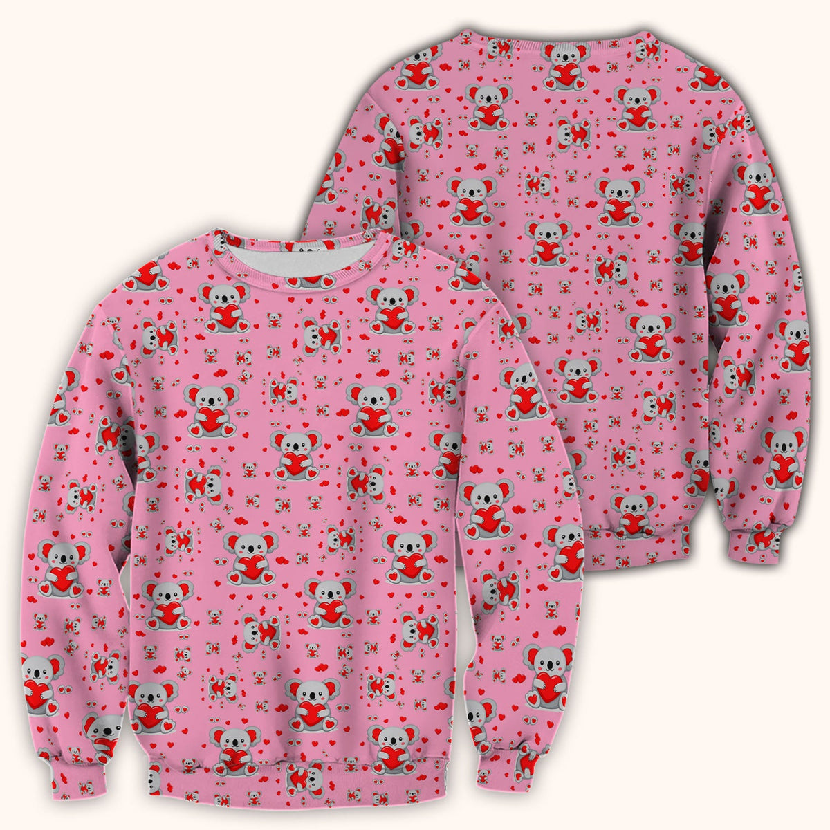 Valentine Cute Koala Heart Pattern Nurse Shirt, Comfortable Scrubs for Nurses