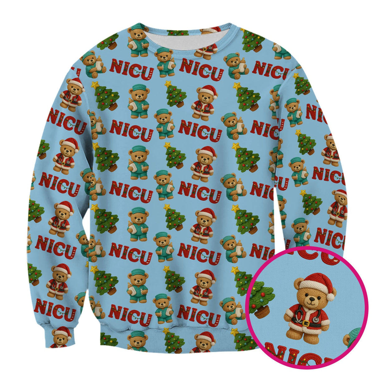 NICU Nurse Teddy Bear Scrub Top - Christmas Gift