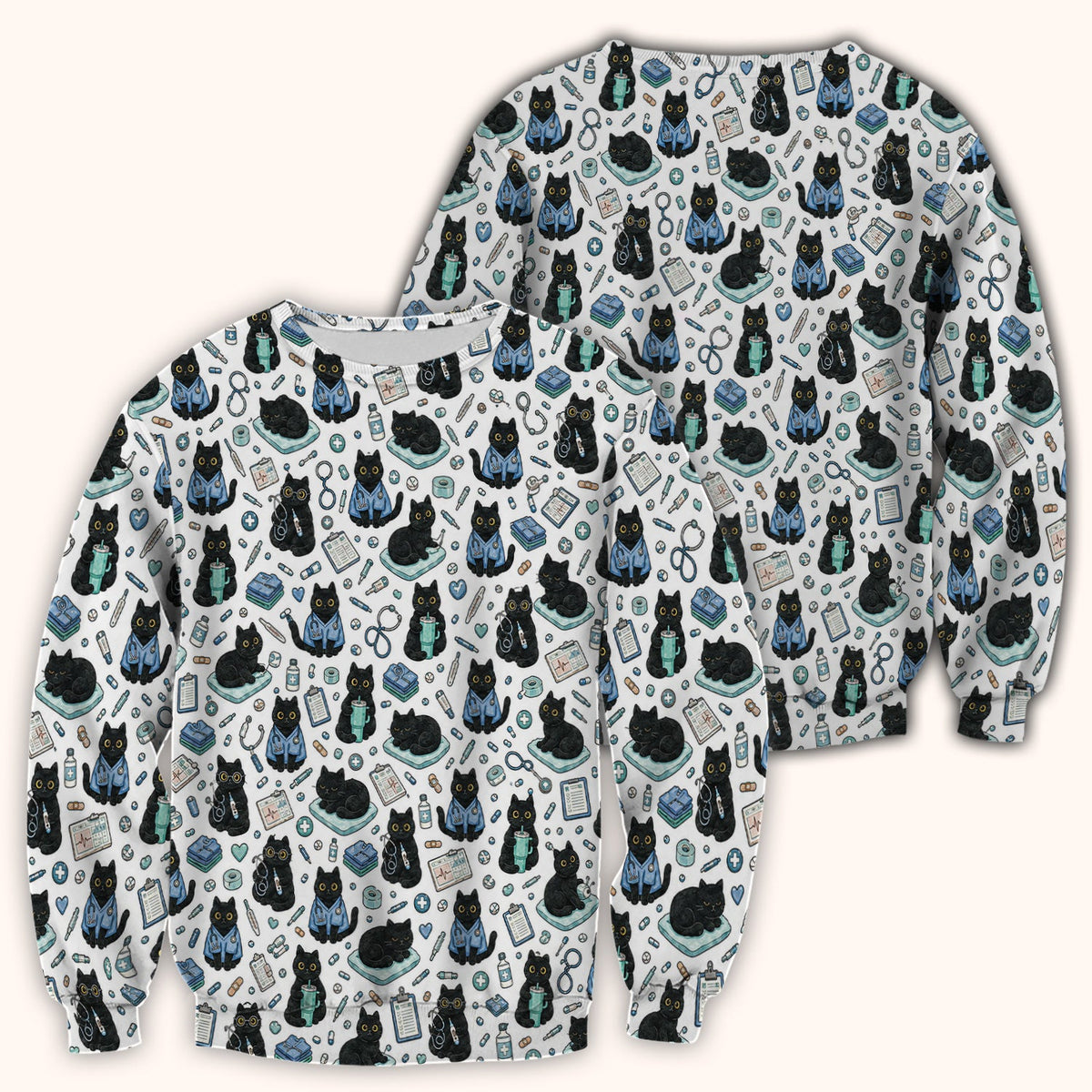 Black Cat Clinic Nurse Scrub Top