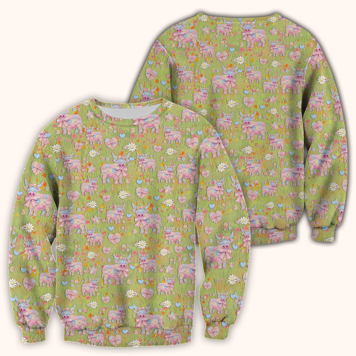 Cute Girly Cow Daisy Pastel Pattern Scrub Top, Comfortable Scrubs for Nurses
