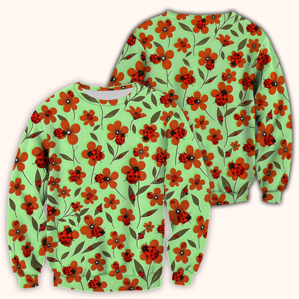 Ladybug Orange Floral Garden Nurse Scrub Top