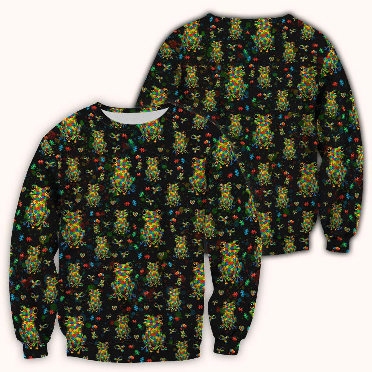 Colorful Autism Puzzle Frog Nurse Scrub Top
