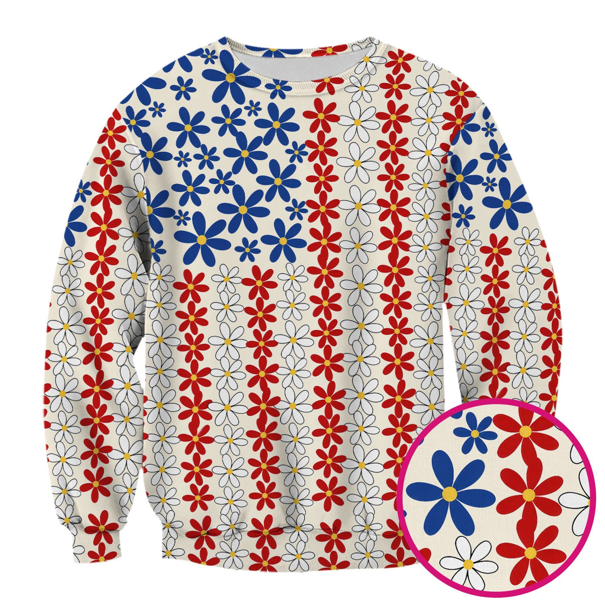 Retro Red Blue Daisy Nurse Scrub Top