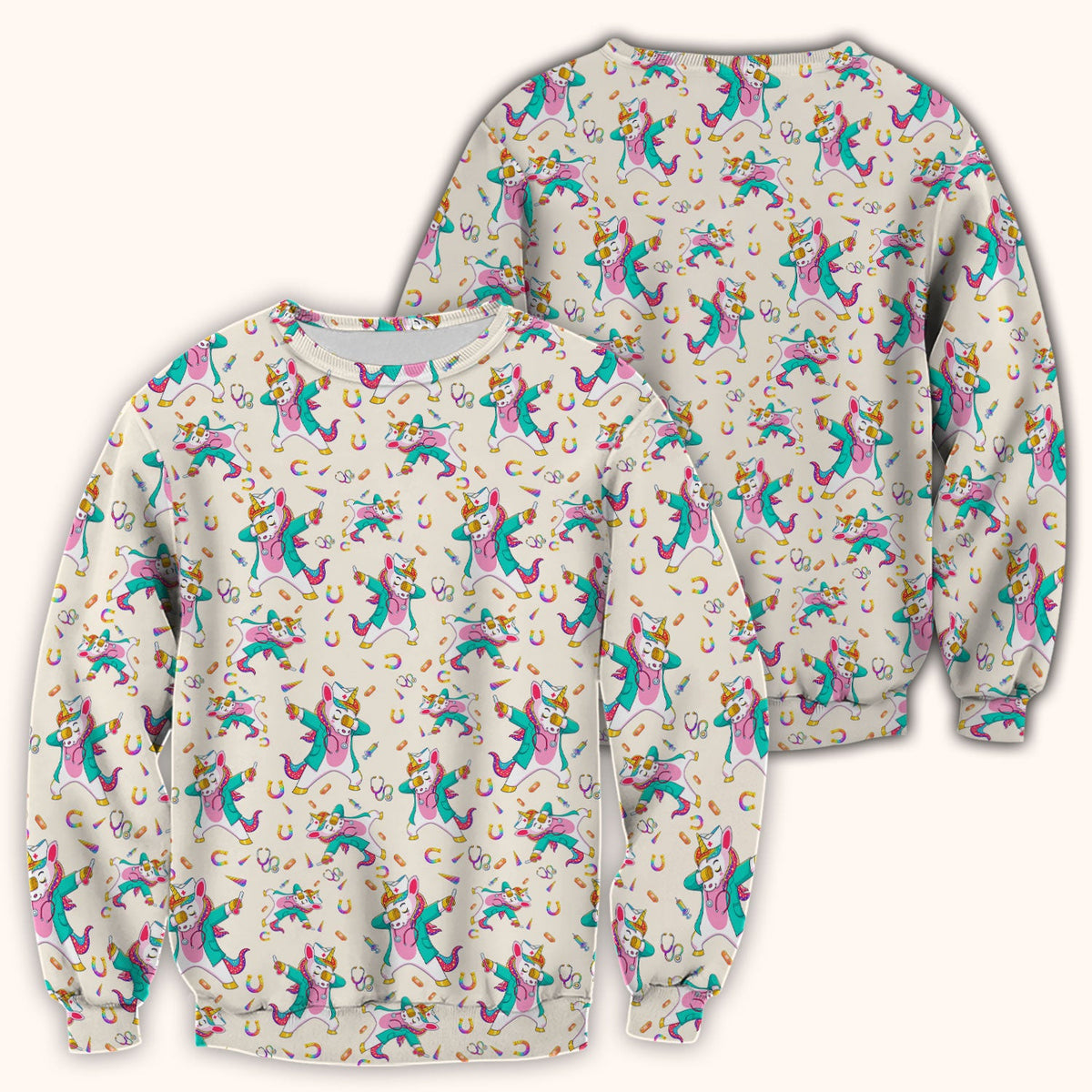 Cute Unicorn Nurse Dance Pattern Scrub Top, Breathable Fabrics Nursing Uniform
