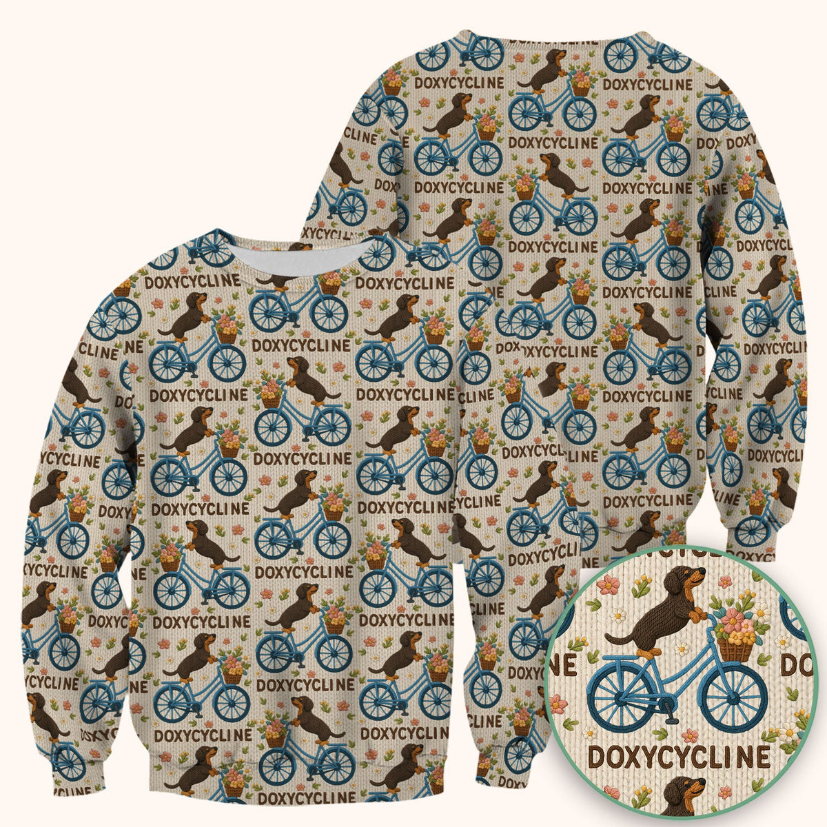 Doxycycline Pharmacy Pun Scrub Top - Dachshund on Bicycle Pharmacists Shirt - Veterinary Technicians Gift