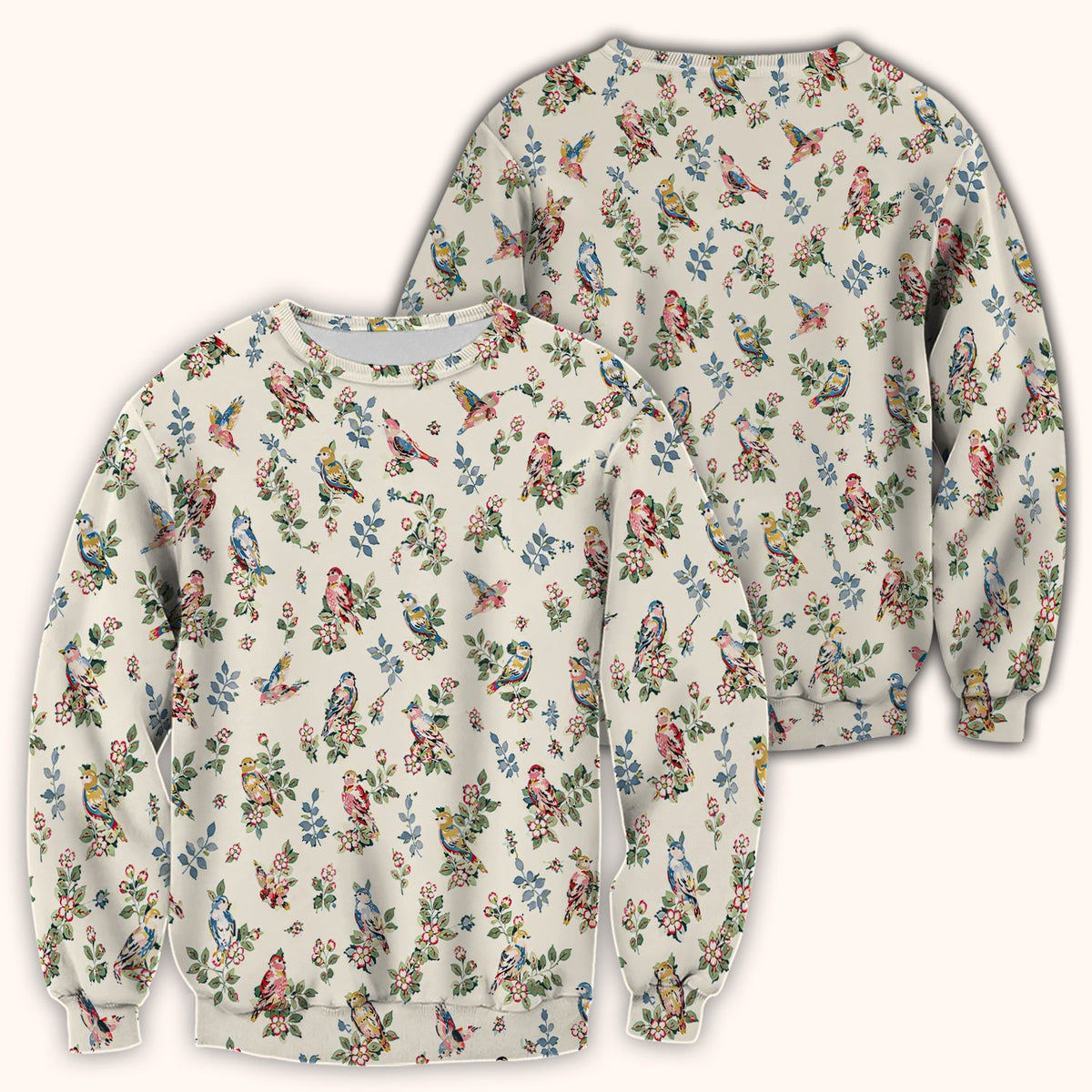 Vintage Birds Blossom Nurse Scrub Top