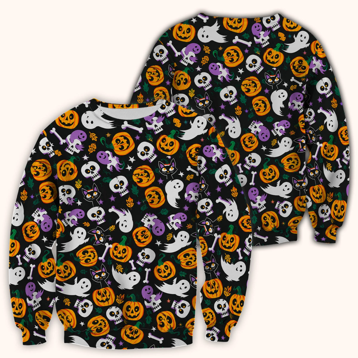 Spooky Pumpkin Ghost Print Nurse Scrub Top