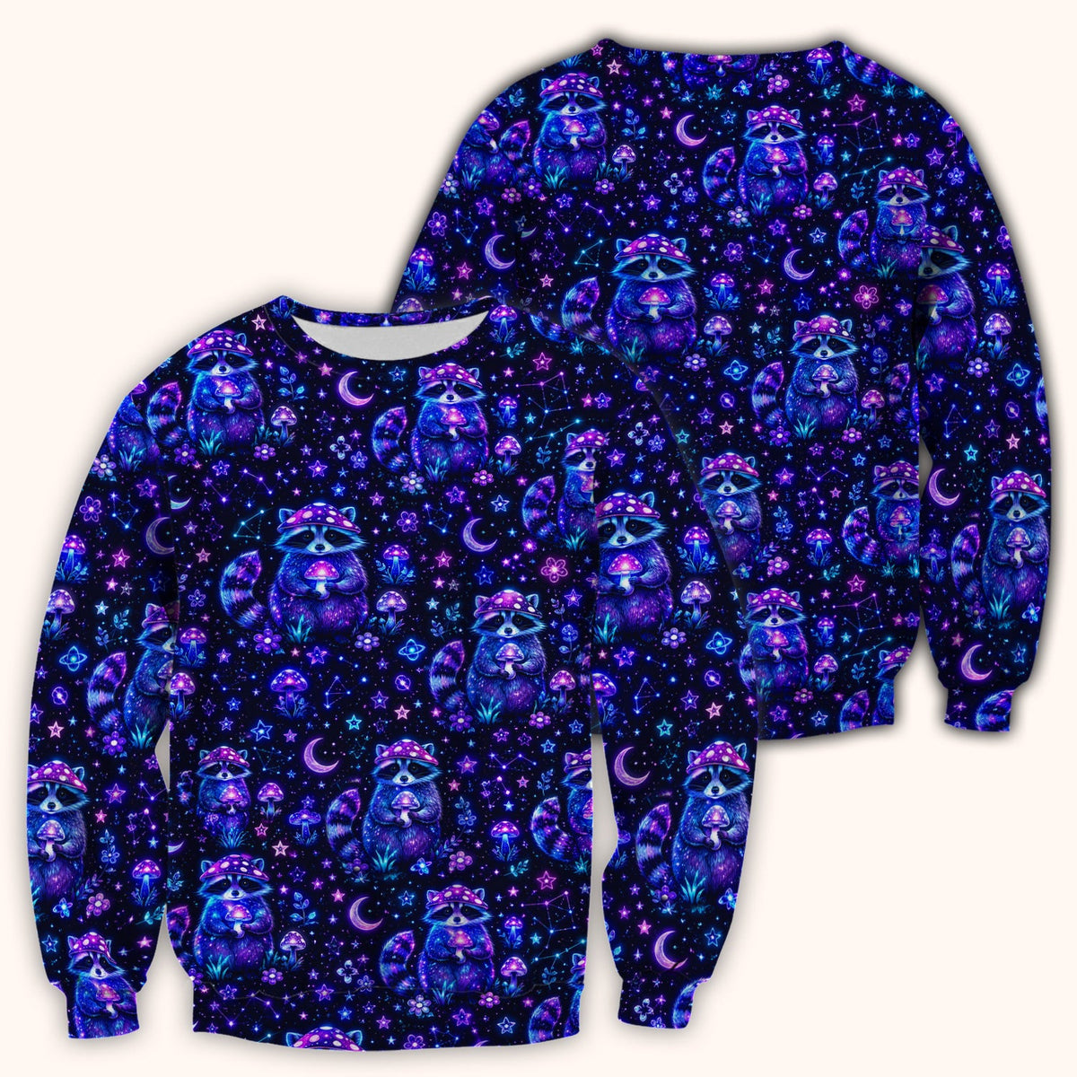 Neon Mushroom Raccoon Galaxy Nurse Scrub Top