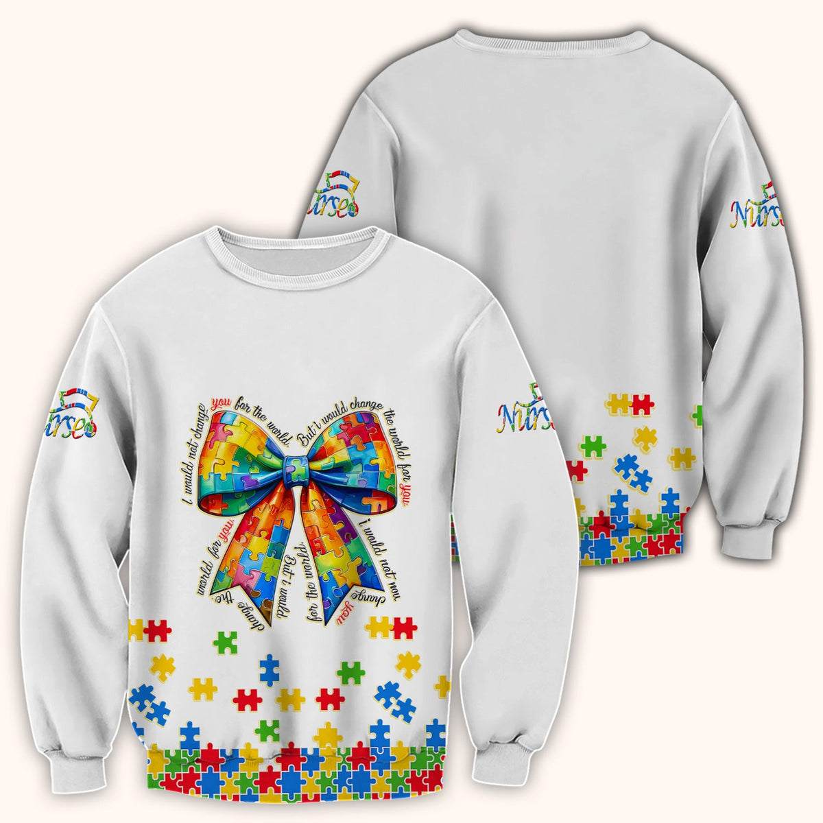 Autism Puzzle Bow Colorful Pieces Nurse Scrub Top