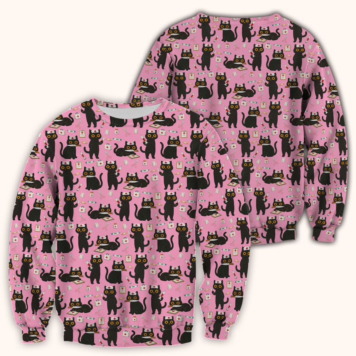Cute Black Cat Nurse Scrub Top