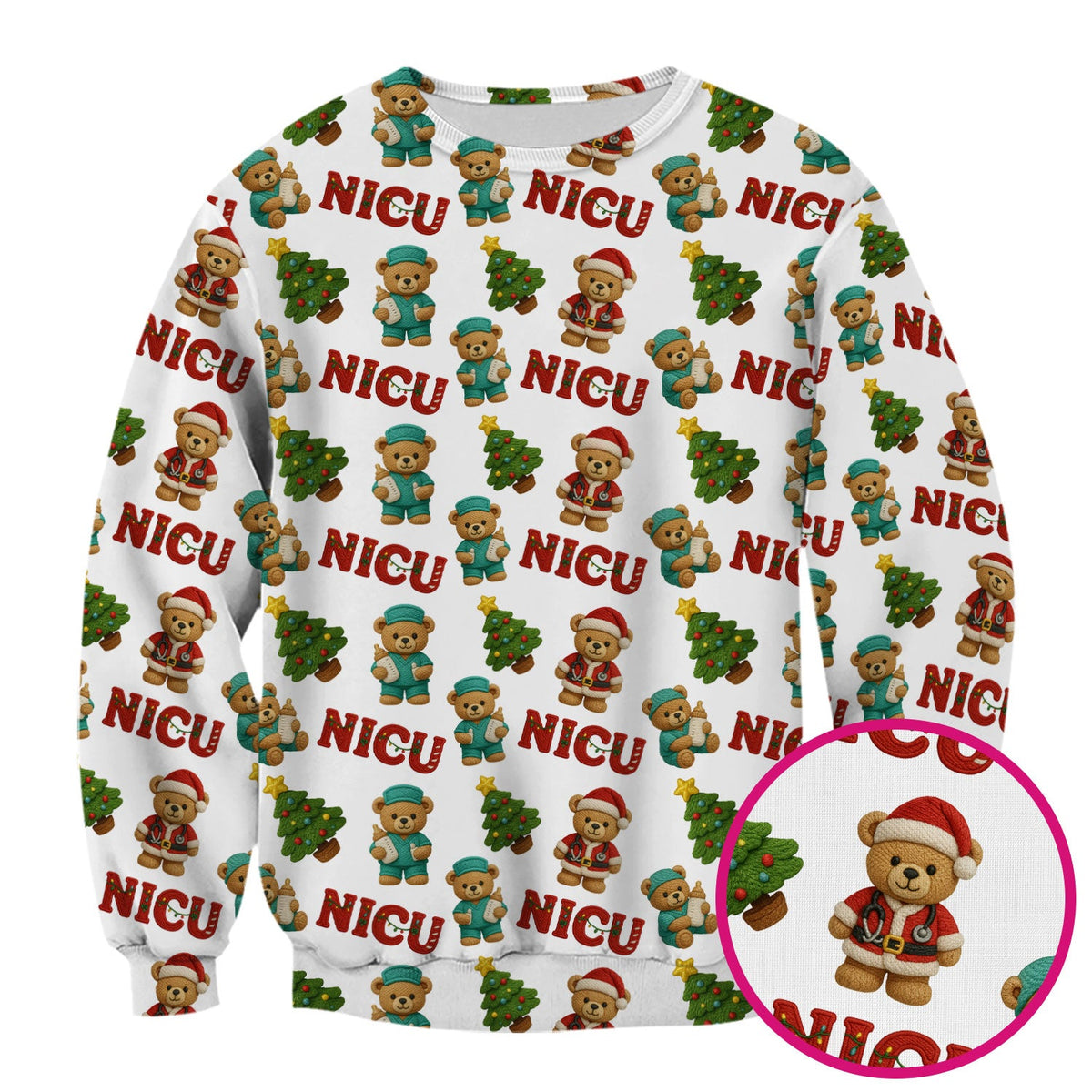 NICU Nurse Teddy Bear Scrub Top - Christmas Gift