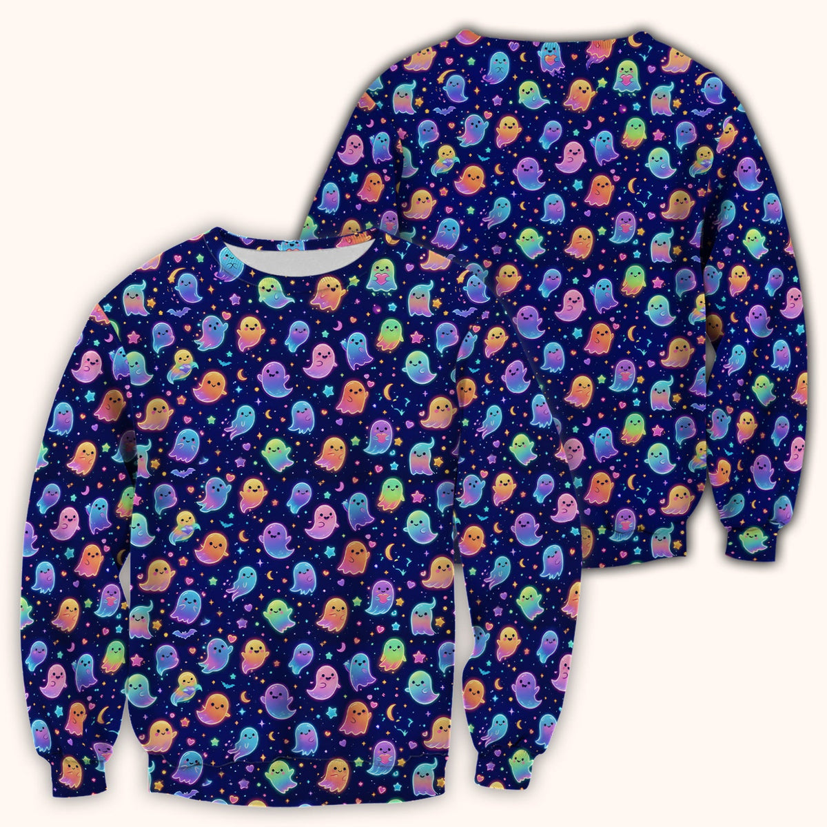 Neon Halloween Ghosts Nurse Scrub Top