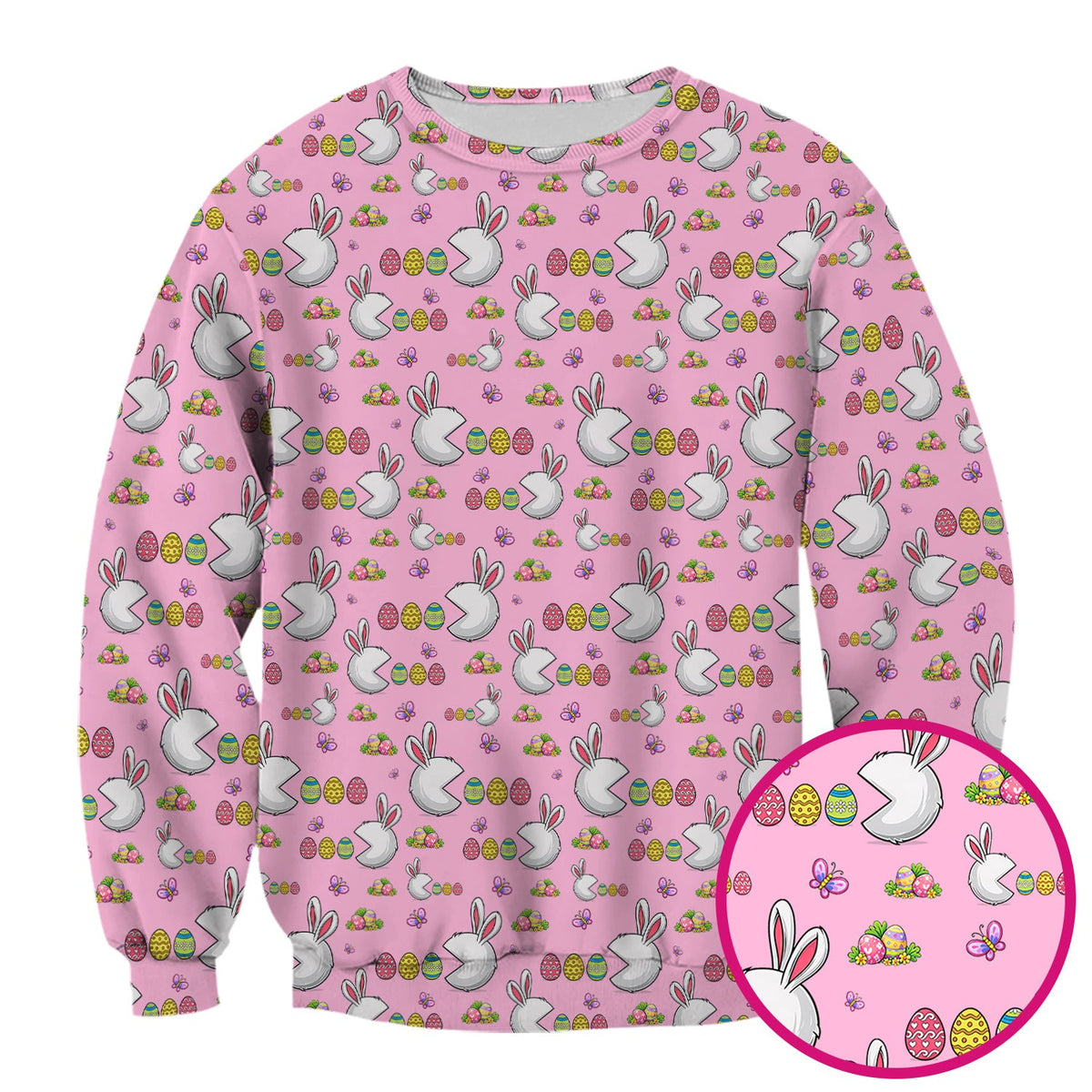 Easter Bunny and Colorful Eggs Print Scrub Top, Breathable Fabrics Nursing Uniform