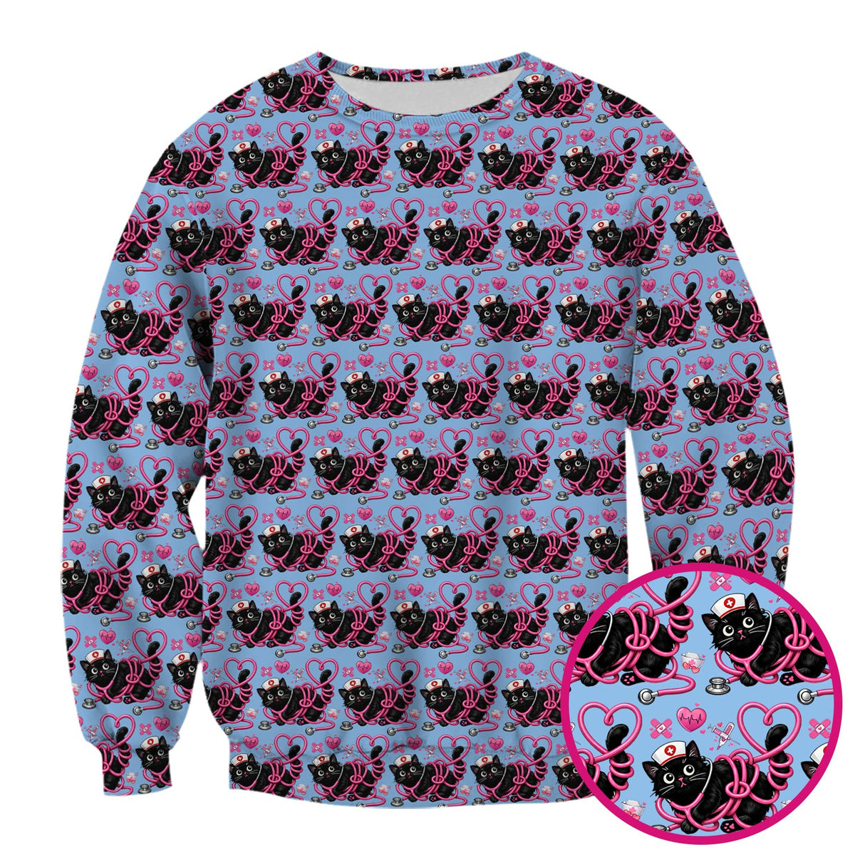 Valentine Cat Nurse Heart Scrub Top