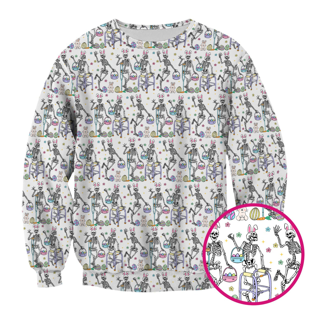 Fun Skeleton Bunny Nurse Scrub Top - Easter Gift