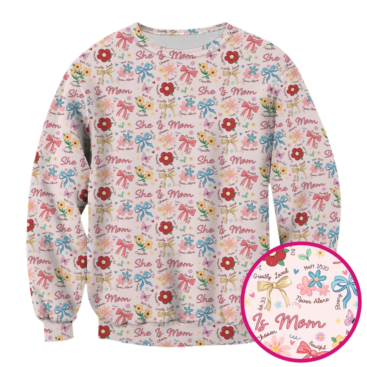 She Is Mom Floral Bow Nurse Scrub Top
