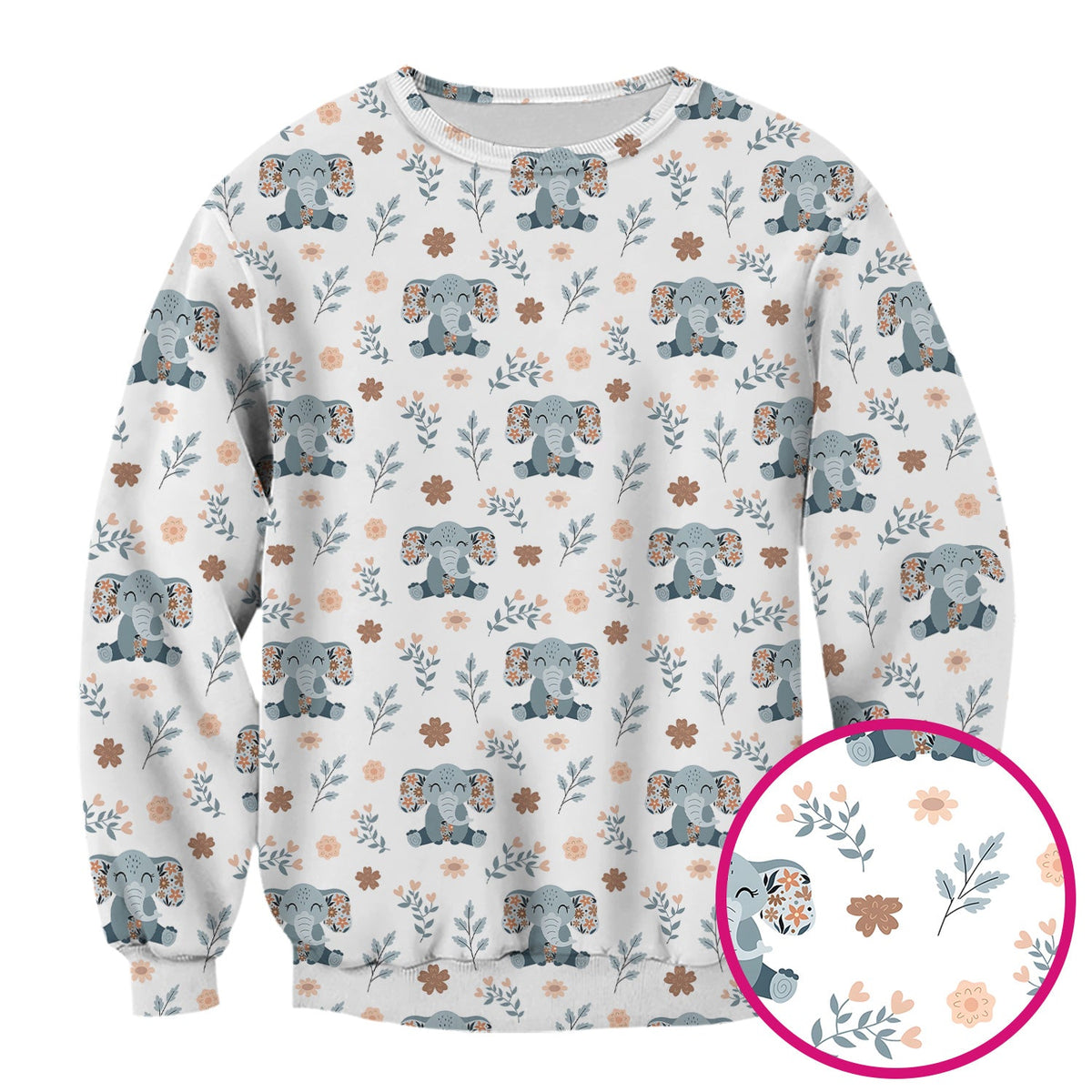 Cute Elephant Floral Print Scrub Top, Comfortable Scrubs for Nurses