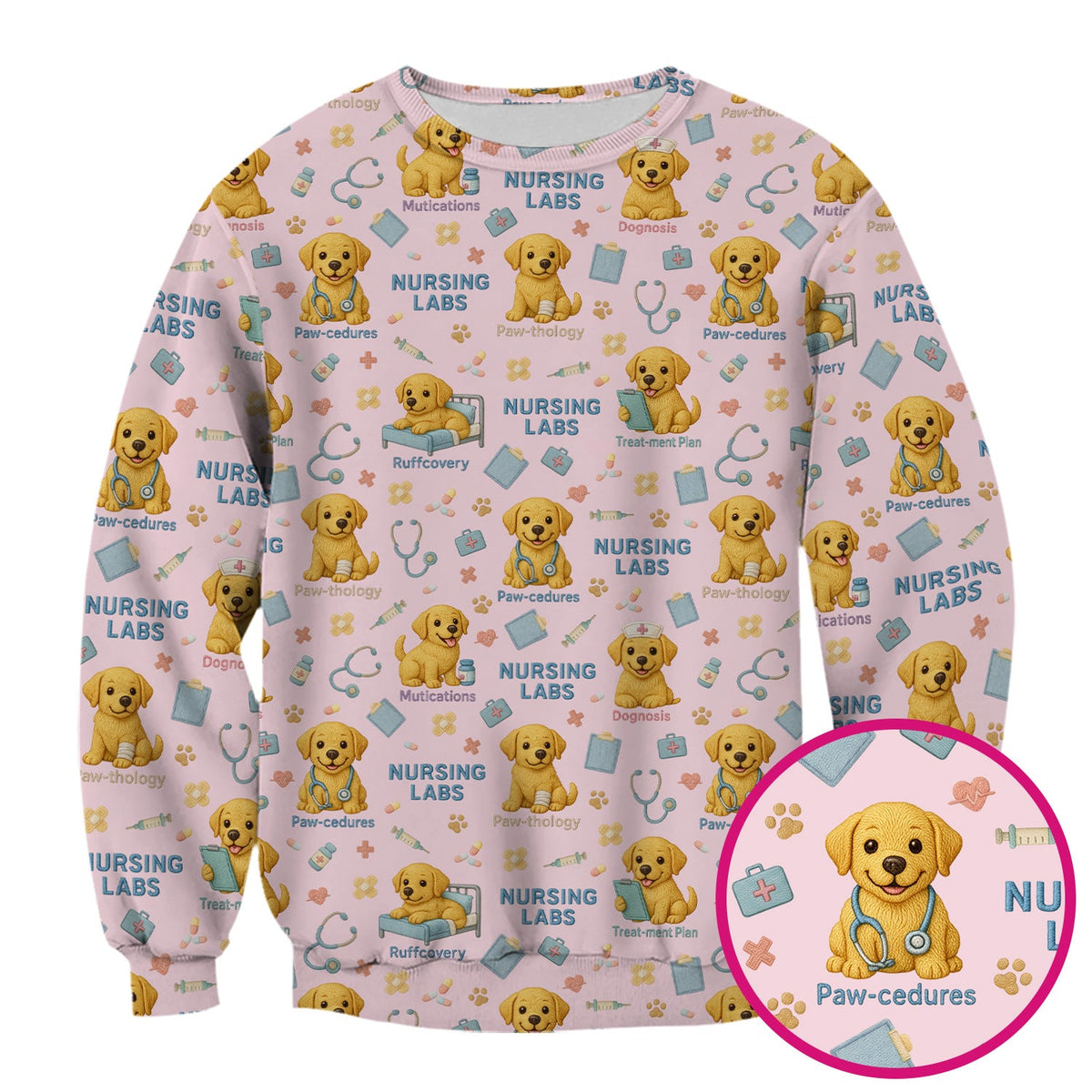 Labrador Nursing Scrub Top, Cute Dog Pattern Nurse Uniform,  Comfortable Scrubs For Nurses