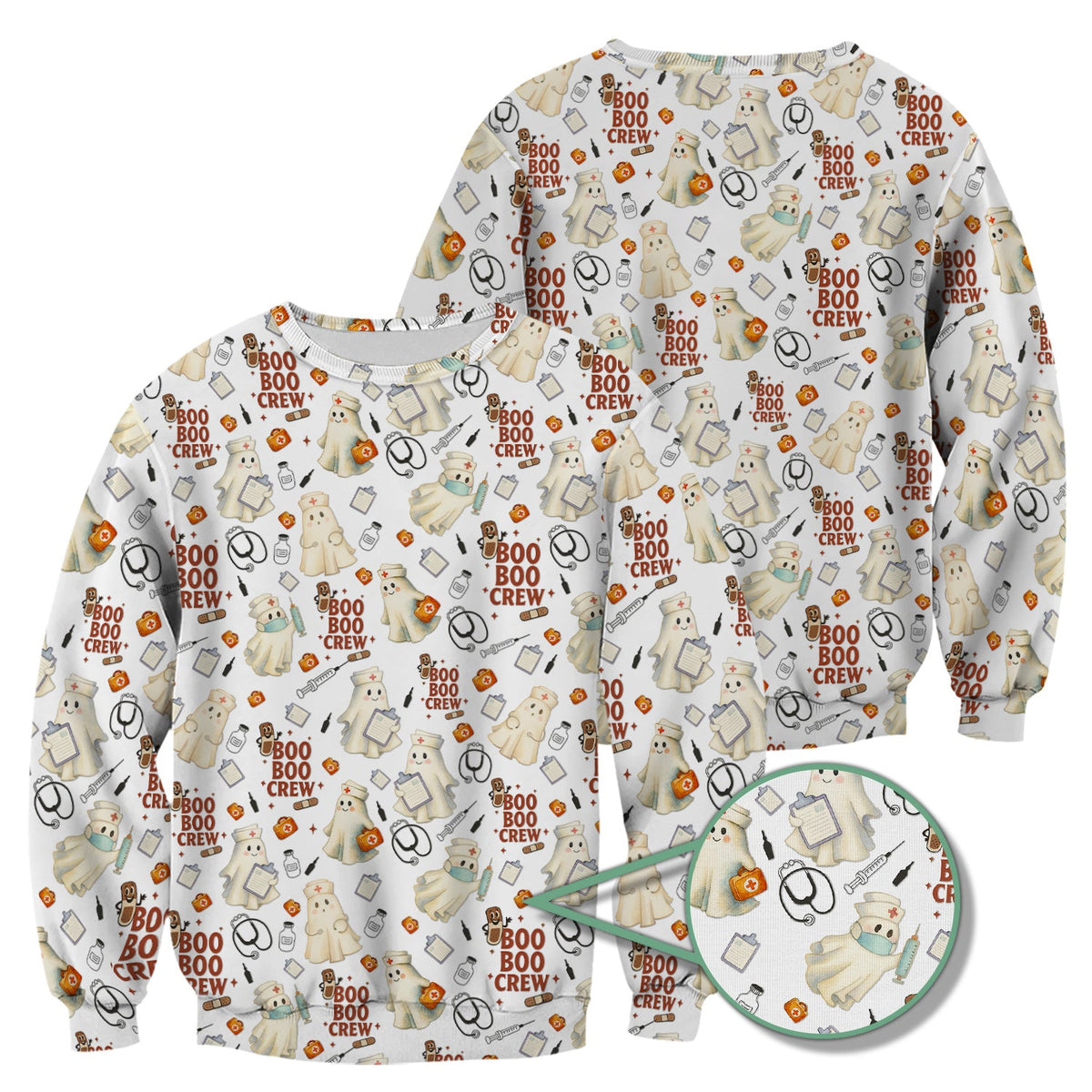 Boo Boo Crew Funny Ghost Nurse Scrub Top