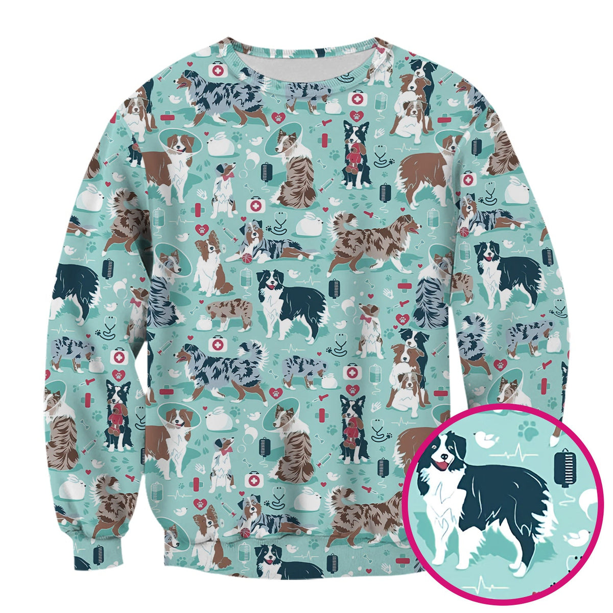 Cute Dog Pattern Veterinary Scrub Top, Breathable Fabrics Nursing Uniform