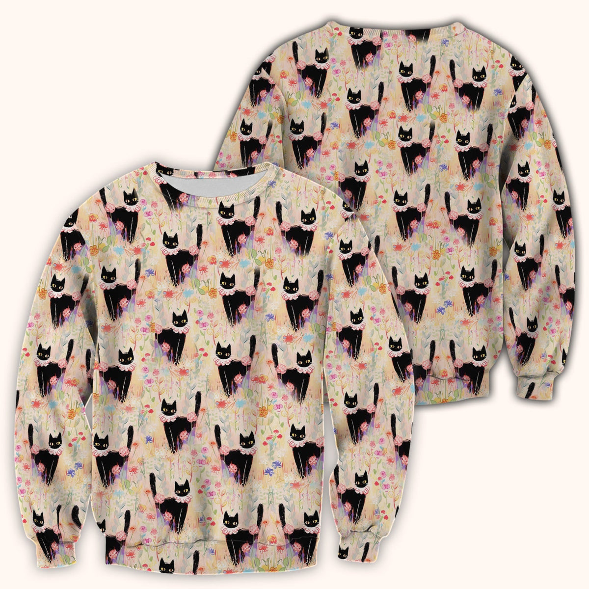 Black Cat Floral Garden Nurse Scrub Top